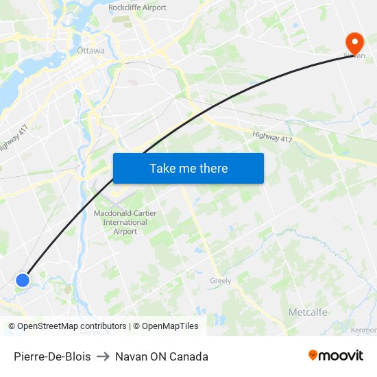 Pierre-De-Blois to Navan ON Canada map