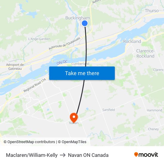 Maclaren/William-Kelly to Navan ON Canada map