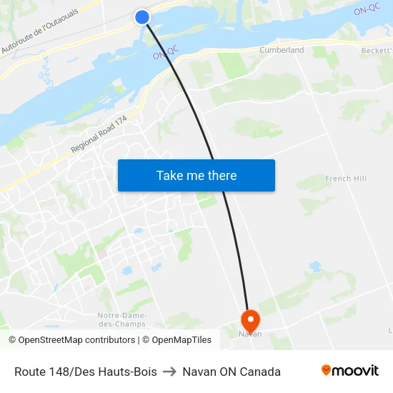 Route 148/Des Hauts-Bois to Navan ON Canada map