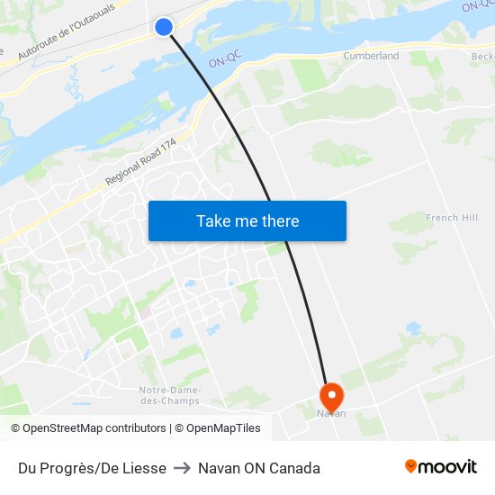 Du Progrès/De Liesse to Navan ON Canada map