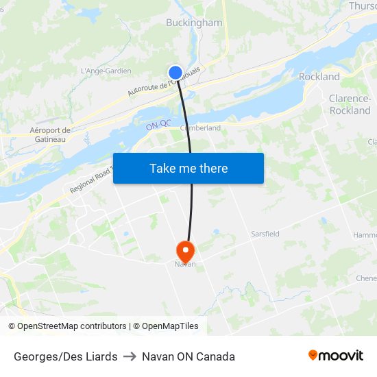 Georges/Des Liards to Navan ON Canada map