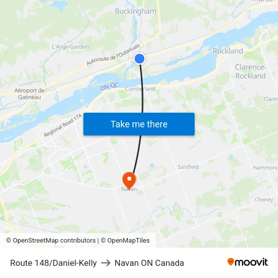 Route 148/Daniel-Kelly to Navan ON Canada map