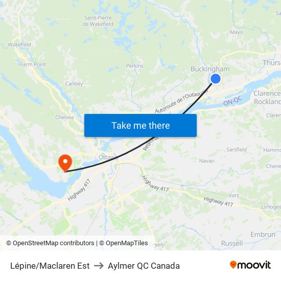 Lépine/Maclaren Est to Aylmer QC Canada map