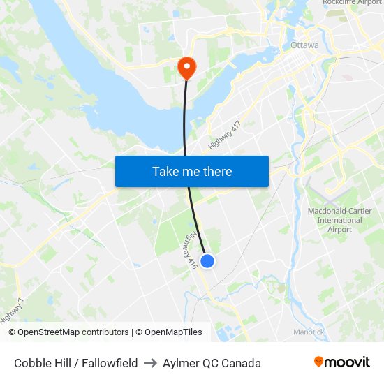 Cobble Hill / Fallowfield to Aylmer QC Canada map