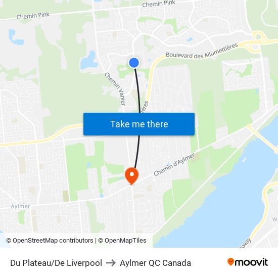 Du Plateau/De Liverpool to Aylmer QC Canada map