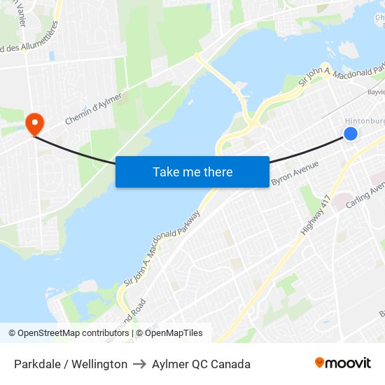 Parkdale / Wellington to Aylmer QC Canada map