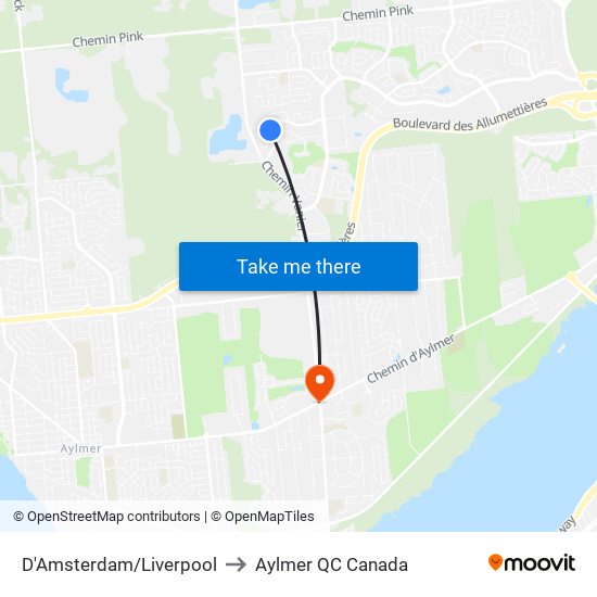 D'Amsterdam/Liverpool to Aylmer QC Canada map