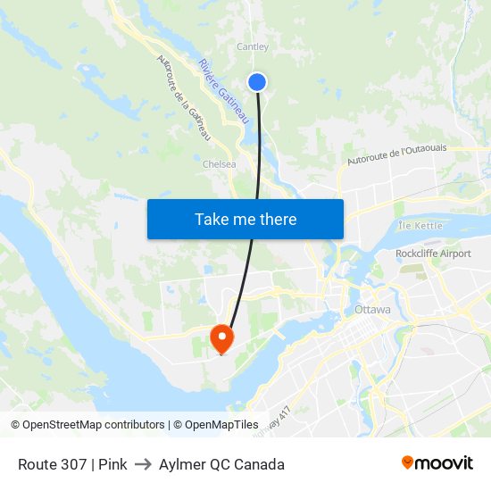 Route 307 | Pink to Aylmer QC Canada map