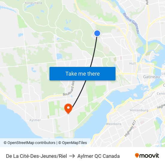 De La Cité-Des-Jeunes/Riel to Aylmer QC Canada map