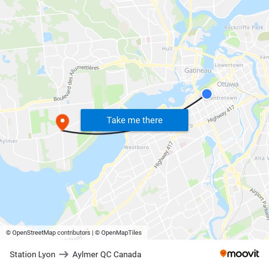 Station Lyon to Aylmer QC Canada map