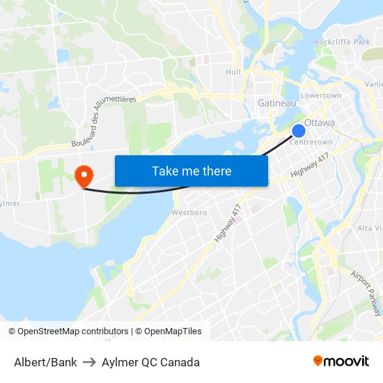 Albert/Bank to Aylmer QC Canada map