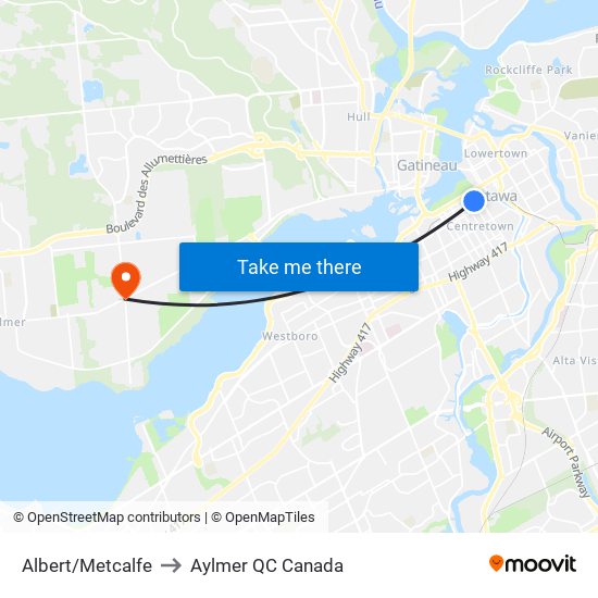 Albert/Metcalfe to Aylmer QC Canada map