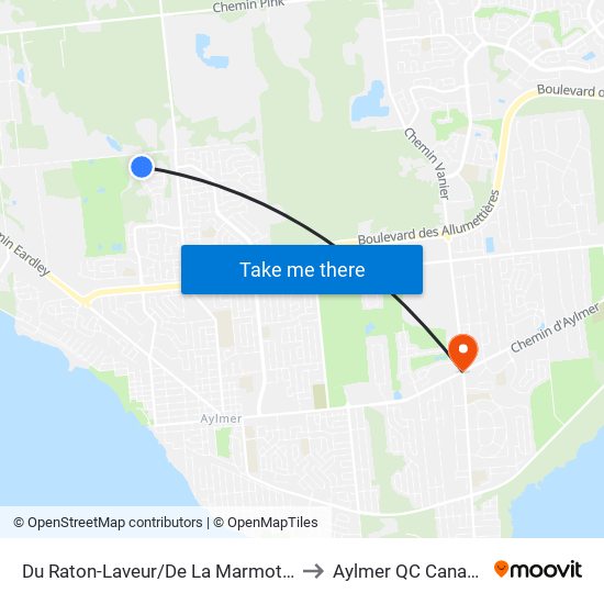 Du Raton-Laveur/De La Marmotte to Aylmer QC Canada map