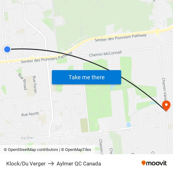 Klock/Du Verger to Aylmer QC Canada map