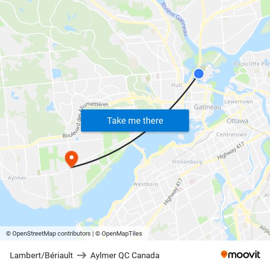 Lambert/Bériault to Aylmer QC Canada map