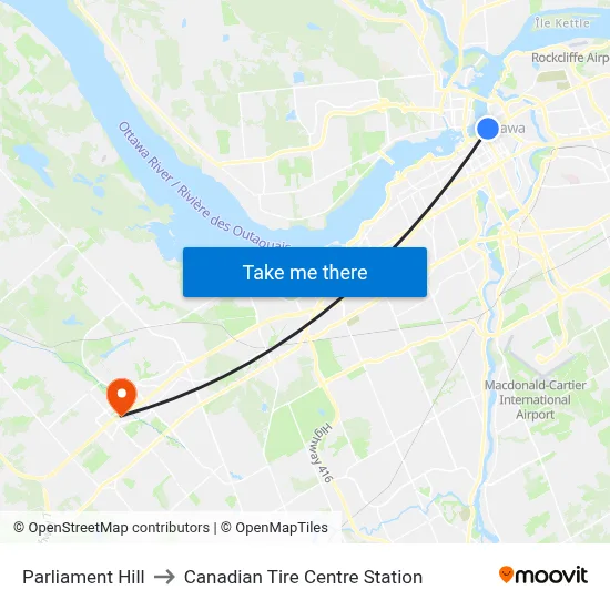 Parliament Hill to Canadian Tire Centre Station map