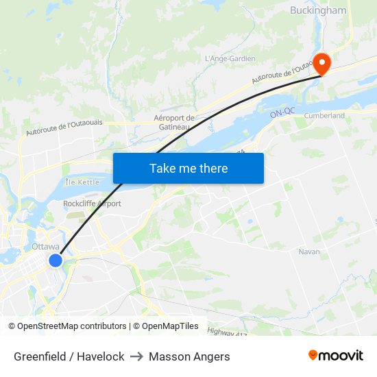 Greenfield / Havelock to Masson Angers map