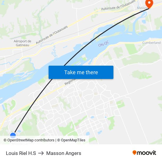 Louis Riel H.S to Masson Angers map