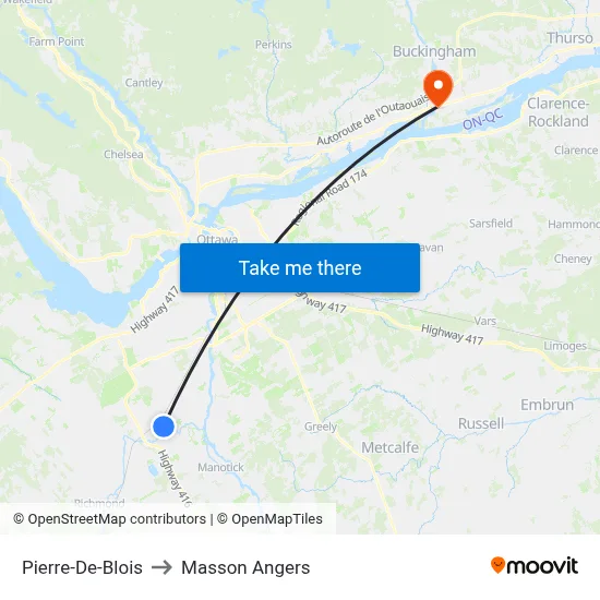 Pierre-De-Blois to Masson Angers map