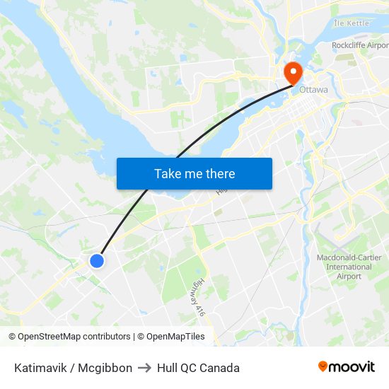 Katimavik / Mcgibbon to Hull QC Canada map