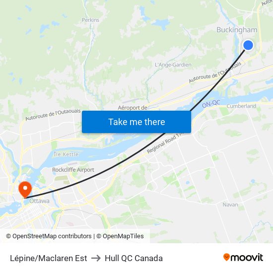 Lépine/Maclaren Est to Hull QC Canada map