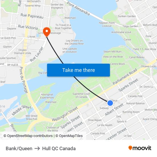 Bank/Queen to Hull QC Canada map