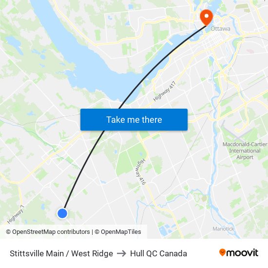 Stittsville Main / West Ridge to Hull QC Canada map