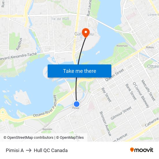 Pimisi A to Hull QC Canada map