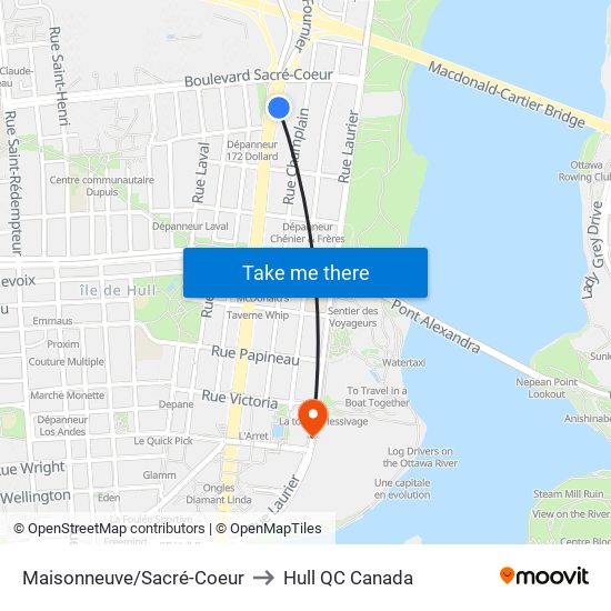 Maisonneuve/Sacré-Coeur to Hull QC Canada map