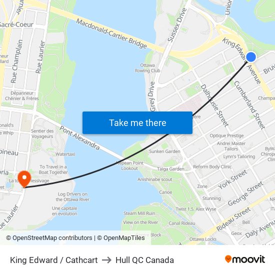 King Edward / Cathcart to Hull QC Canada map