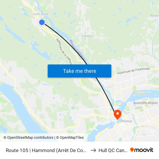 Route 105 | Hammond (Arrêt De Courtoisie) to Hull QC Canada map
