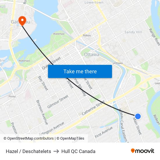 Hazel / Deschatelets to Hull QC Canada map