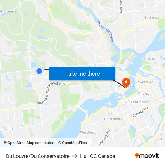 Du Louvre/Du Conservatoire to Hull QC Canada map