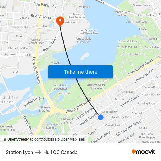 Station Lyon to Hull QC Canada map