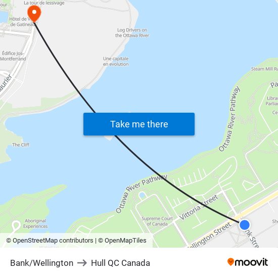 Bank/Wellington to Hull QC Canada map