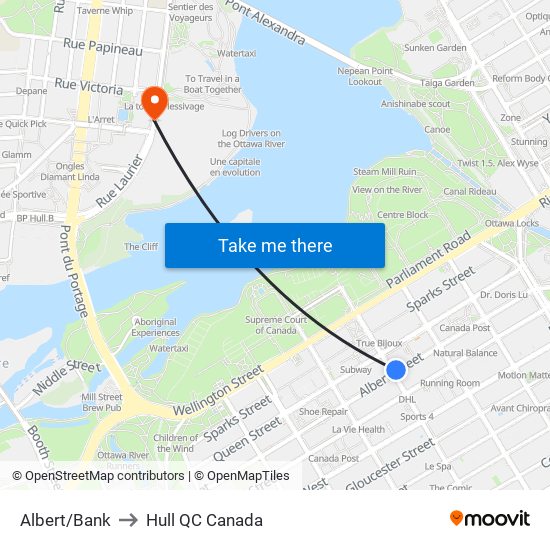Albert/Bank to Hull QC Canada map