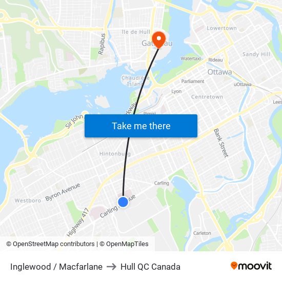 Inglewood / Macfarlane to Hull QC Canada map