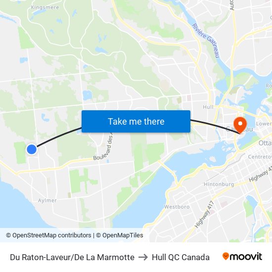 Du Raton-Laveur/De La Marmotte to Hull QC Canada map