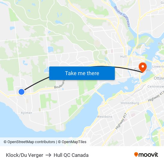 Klock/Du Verger to Hull QC Canada map