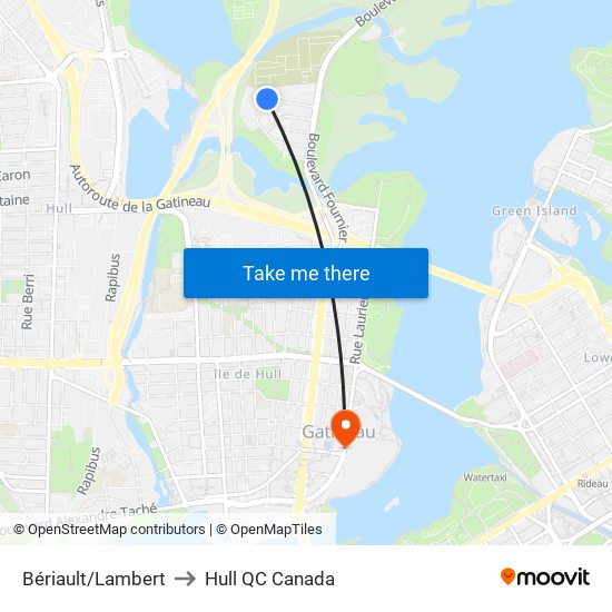 Bériault/Lambert to Hull QC Canada map