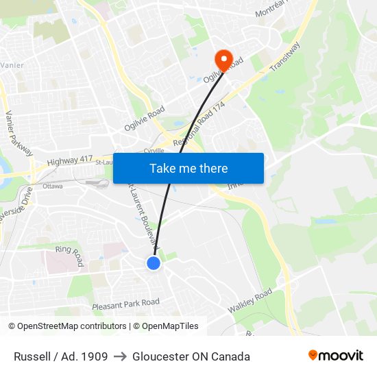 Russell / Ad. 1909 to Gloucester ON Canada map