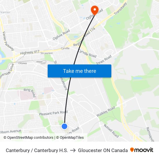 Canterbury / Canterbury H.S. to Gloucester ON Canada map