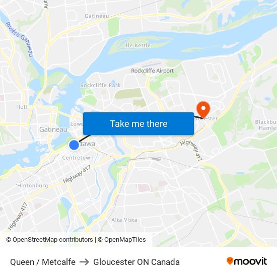 Queen / Metcalfe to Gloucester ON Canada map