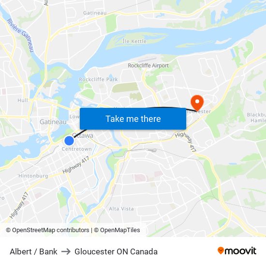 Albert / Bank to Gloucester ON Canada map