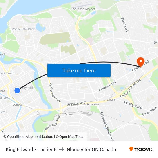 King Edward / Laurier E to Gloucester ON Canada map