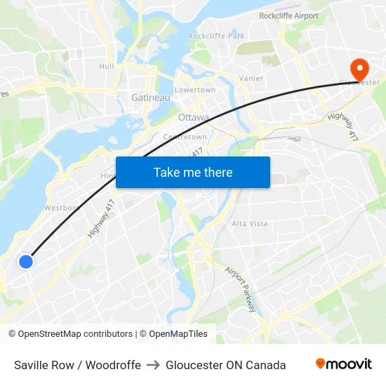 Saville Row / Woodroffe to Gloucester ON Canada map