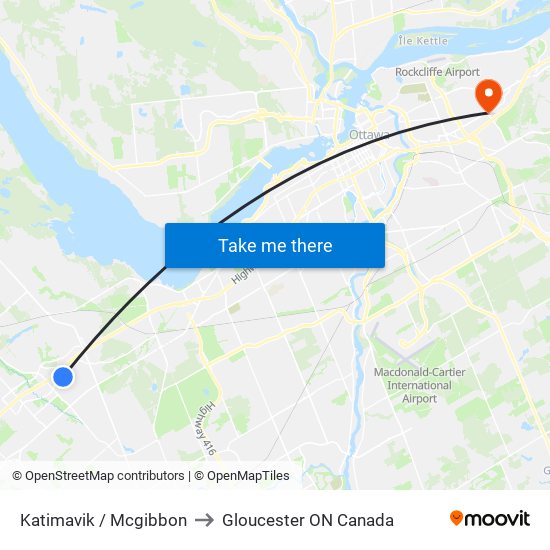 Katimavik / Mcgibbon to Gloucester ON Canada map