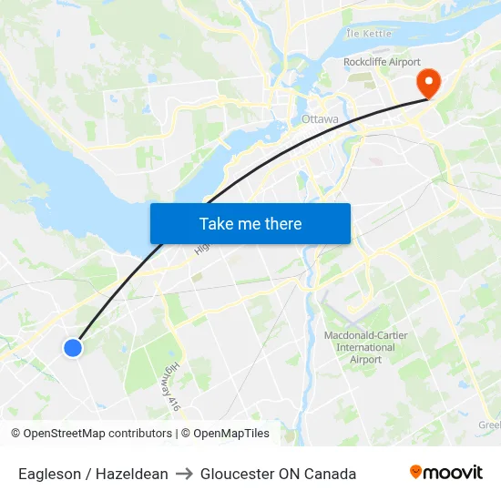 Eagleson / Hazeldean to Gloucester ON Canada map