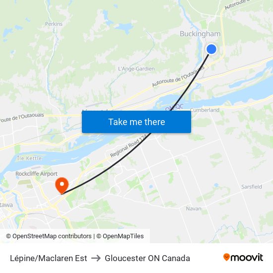 Lépine/Maclaren Est to Gloucester ON Canada map