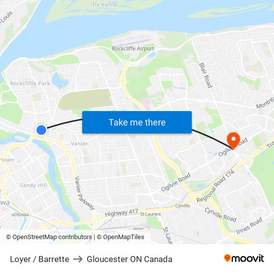 Loyer / Barrette to Gloucester ON Canada map